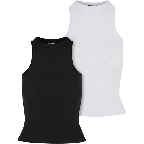 Urban Classics Ladies Racer Back Rib Top 2-Pack black+white 4XL