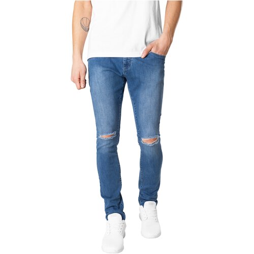 Urban Classics Slim Fit Knee Cut Denim Pants blue washed 36