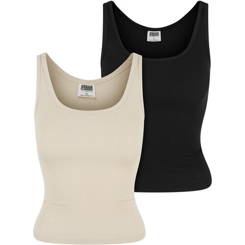 Urban Classics Ladies Organic Basic Rib Top 2-Pack whitesand+black XL