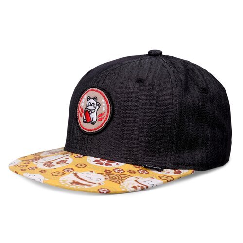 Djinns 6 Panel Snapback Kids Cap Lucky Cat Linen Rev. Black