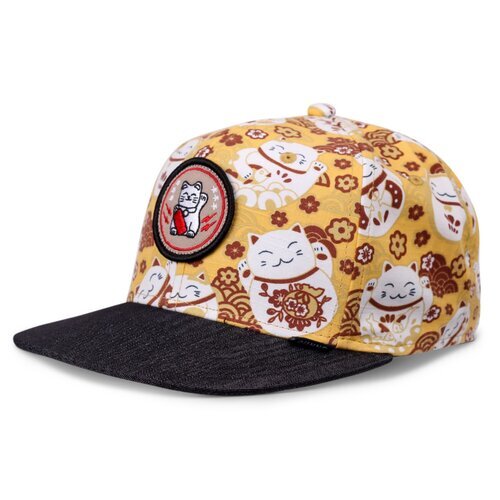 Djinns 6 Panel Snapback Kids Cap Lucky Cat Linen Black