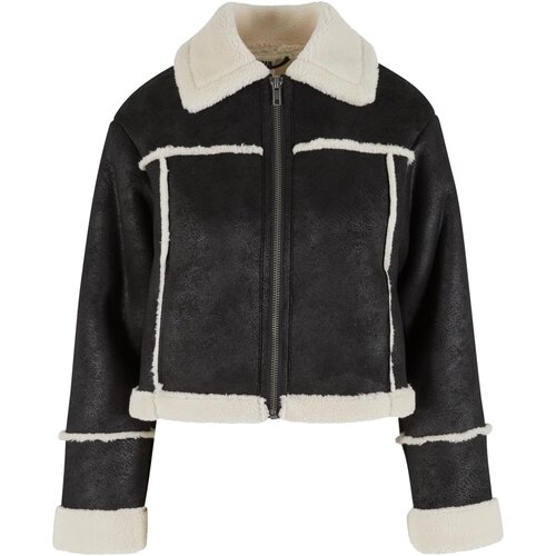 Urban Classics Ladies Shearling Jacket black/whitesand 3XL