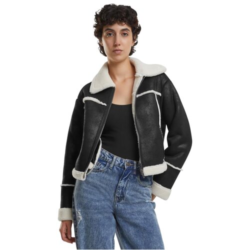 Urban Classics Ladies Shearling Jacket black/whitesand 3XL