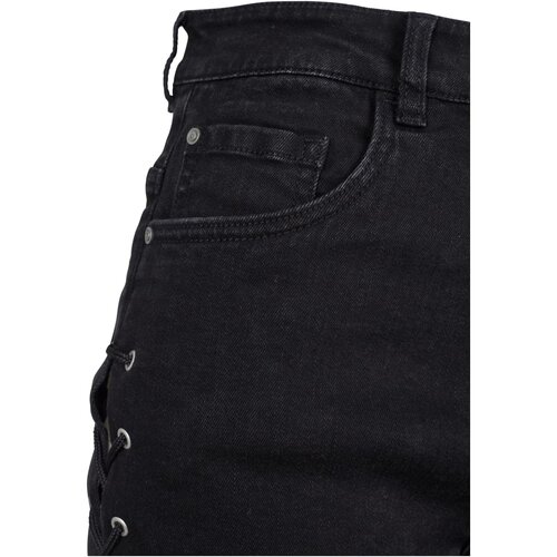 Urban Classics Ladies Highwaist Denim Lace Up Shorts black washed 29