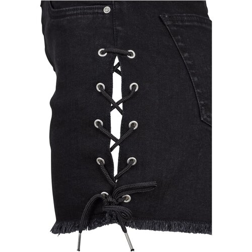 Urban Classics Ladies Highwaist Denim Lace Up Shorts black washed 29