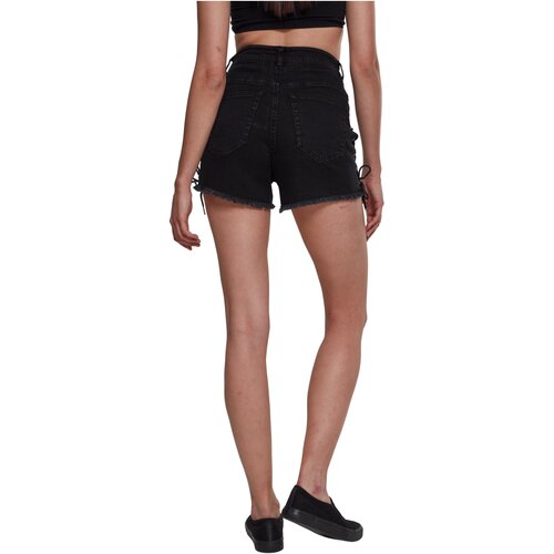 Urban Classics Ladies Highwaist Denim Lace Up Shorts black washed 29