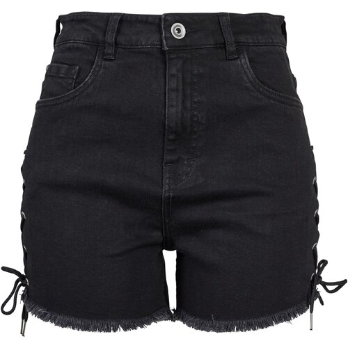 Urban Classics Ladies Highwaist Denim Lace Up Shorts black washed 29