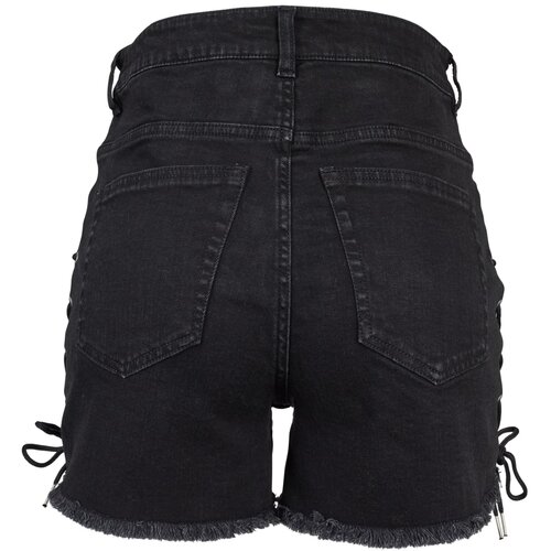 Urban Classics Ladies Highwaist Denim Lace Up Shorts black washed 29