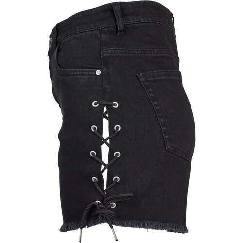 Urban Classics Ladies Highwaist Denim Lace Up Shorts black washed 29