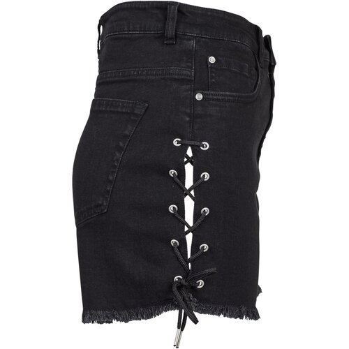 Urban Classics Ladies Highwaist Denim Lace Up Shorts black washed 29