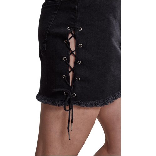 Urban Classics Ladies Denim Lace Up Skirt black washed 28