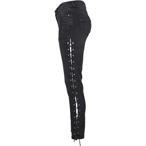 Urban Classics Ladies Denim Lace Up Skinny Pants black washed 29