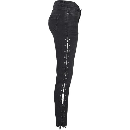 Urban Classics Ladies Denim Lace Up Skinny Pants black washed 29