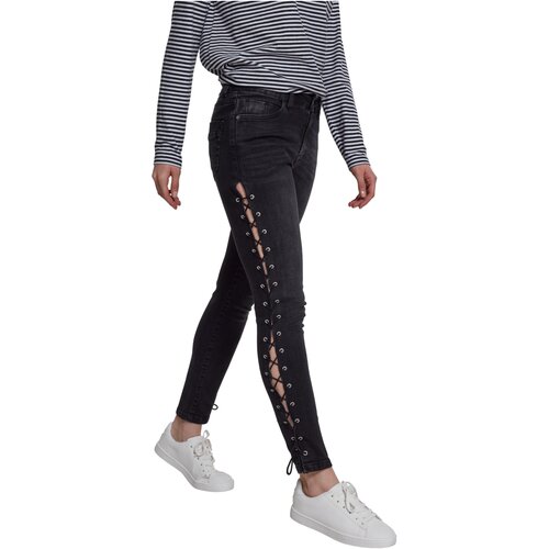 Urban Classics Ladies Denim Lace Up Skinny Pants black washed 29