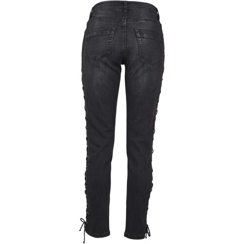 Urban Classics Ladies Denim Lace Up Skinny Pants black washed 29