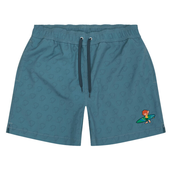 Bavarian Caps Badehose "Pumuckl surft" - graublau