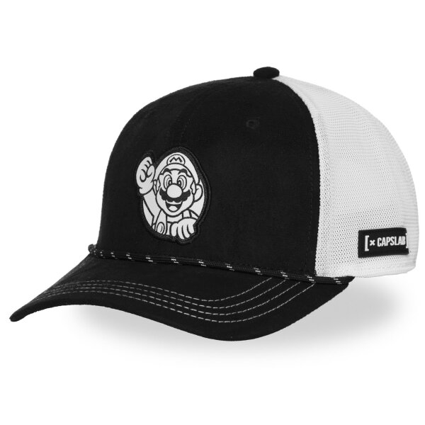 CAPSLAB Premium Trucker Cap - SUPER MARIO - Semi Curved Black/White