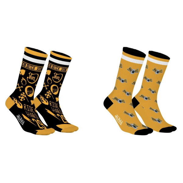 Von Dutch Originals  2-Pack Tennis Socks VD Allover Print black/yellow