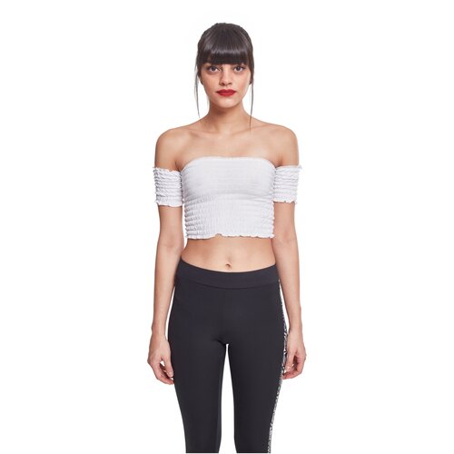 Urban Classics Ladies Cropped Cold Shoulder Smoke Top white XS