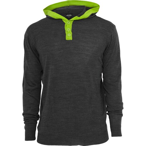 Urban Classics Knitted Contrast Button Hoody charcoal / limegreen