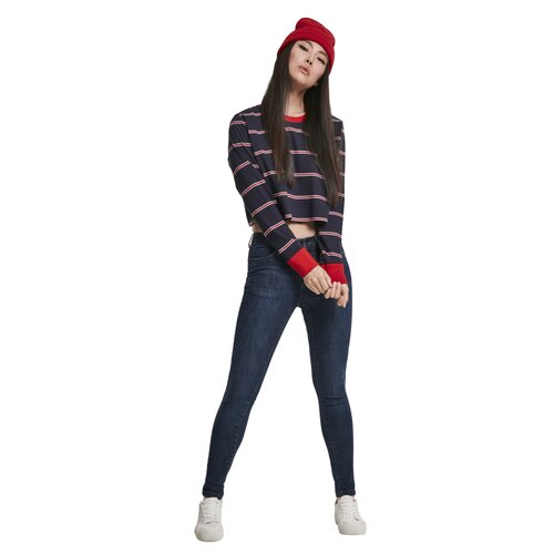 Urban Classics Ladies Short Yarn Dyed Skate Stripe LS midnightnavy/red XS