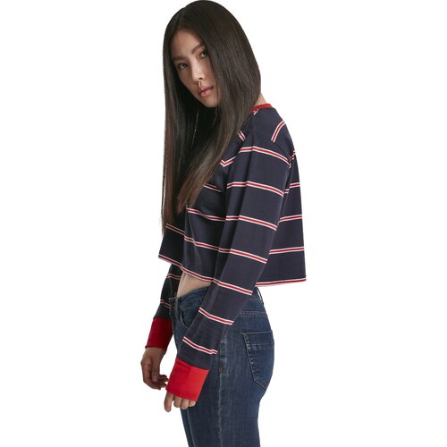 Urban Classics Ladies Short Yarn Dyed Skate Stripe LS midnightnavy/red XS