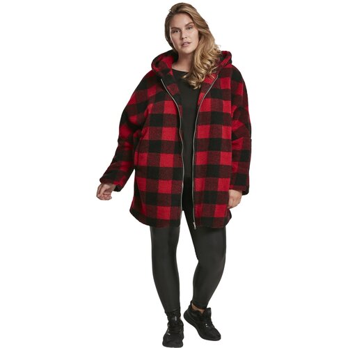 Urban Classics Ladies Hooded Oversized Check Sherpa Jacket firered/blk 5XL