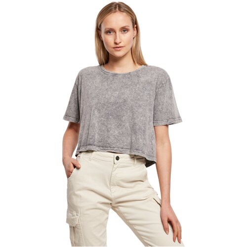 Build your Brand Ladies Acid Washed Cropped Tee grey black XS