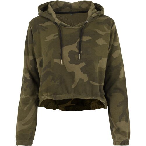 Build your Brand Ladies Camo Cropped Hoody olive camo L