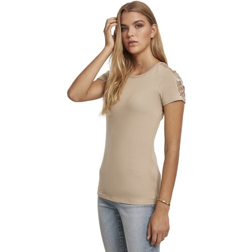 Urban Classics Ladies Lace Shoulder Striped Tee warm sand M