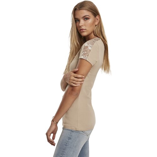 Urban Classics Ladies Lace Shoulder Striped Tee warm sand M