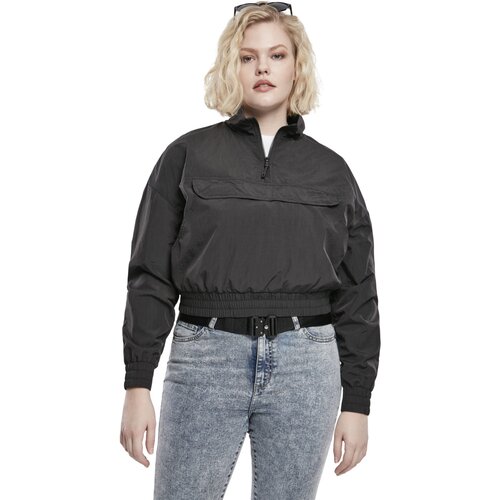 Urban Classics Ladies Cropped Crinkle Nylon Pull Over Jacket black 3XL
