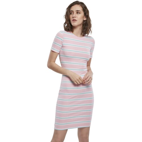 Urban Classics Ladies Stretch Stripe Dress girlypink/oceanblue M