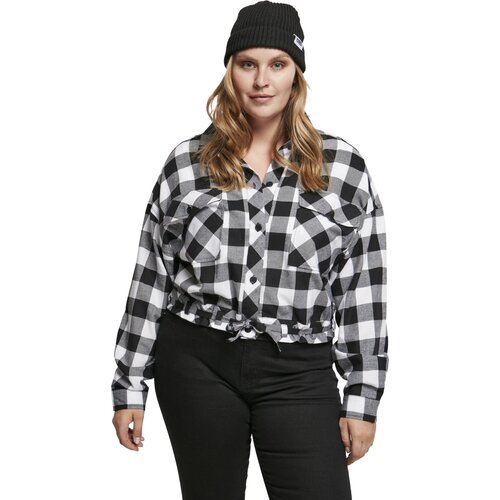 Urban Classics Ladies Short Oversized Check Shirt black/white 3XL