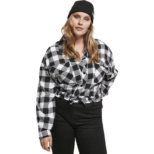 Urban Classics Ladies Short Oversized Check Shirt black/white 3XL