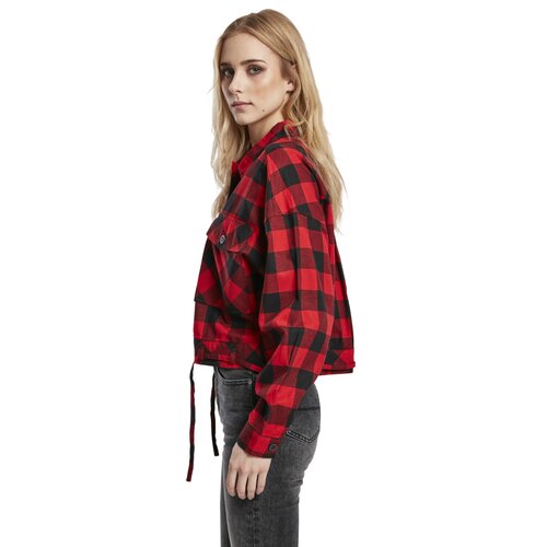 Urban Classics Ladies Short Oversized Check Shirt black/red XS