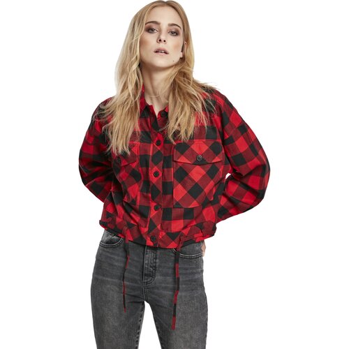 Urban Classics Ladies Short Oversized Check Shirt black/red XS