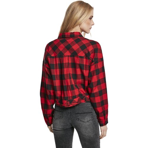 Urban Classics Ladies Short Oversized Check Shirt black/red XS