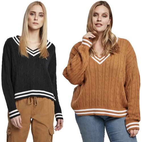 Urban Classics Ladies Short V-Neck College Sweater