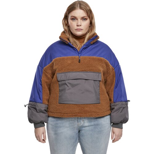 Urban Classics Ladies Sherpa 3-Tone Pull Over Jacket toffee/bluepurple 3XL