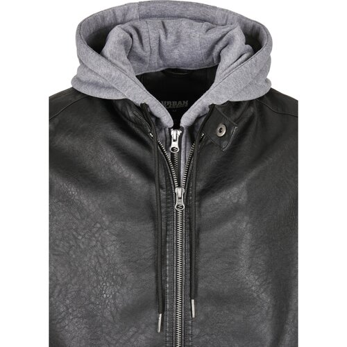 Urban Classics Fleece Hooded Fake Leather Jacket black/grey XL
