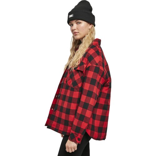 Urban Classics Ladies Flanell Padded Overshirt black/red XS