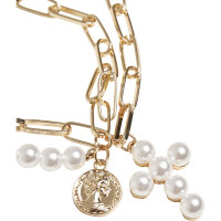 Urban Classics Pearl Cross Layering Necklace