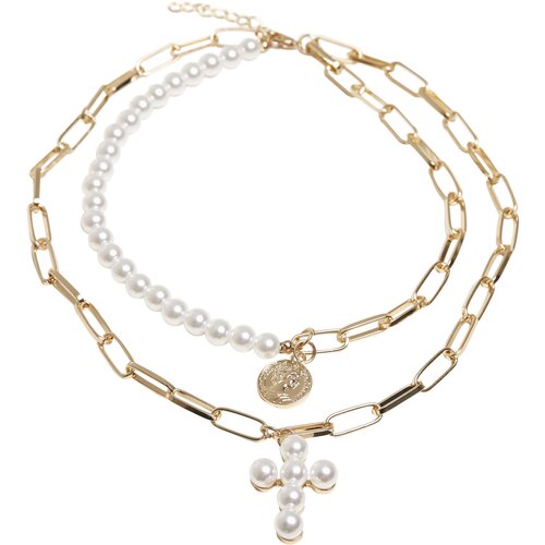 Urban Classics Pearl Cross Layering Necklace pearlwhite/gold one size