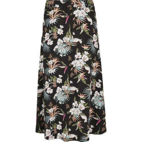 Urban Classics Ladies Viscose Midi Skirt black tropical XS