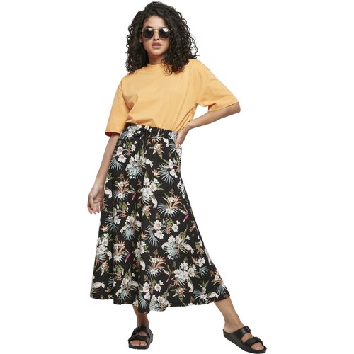 Urban Classics Ladies Viscose Midi Skirt black tropical XS