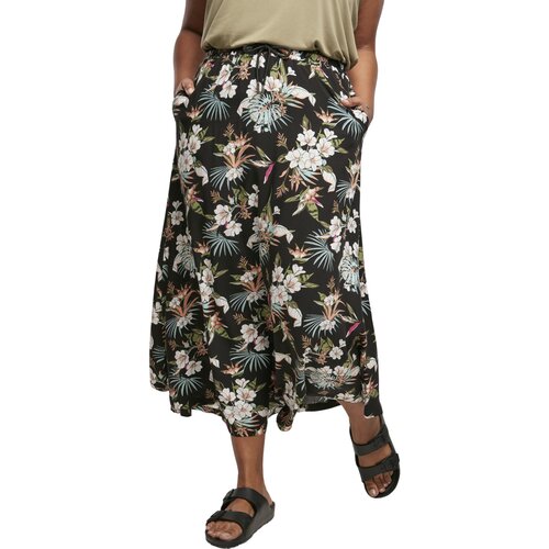 Urban Classics Ladies Viscose Midi Skirt black tropical XXL