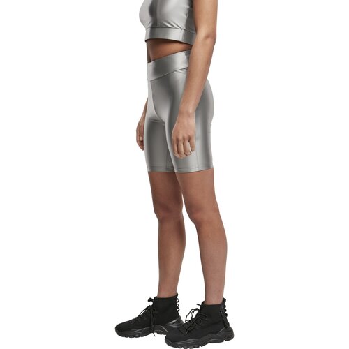 Urban Classics Ladies Highwaist Shiny Metallic Cycle Shorts darksilver XS