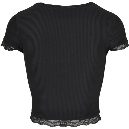 Urban Classics Ladies Cropped Lace Hem Tee black XXL