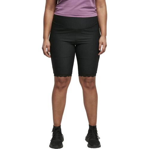 Urban Classics Ladies High Waist Rib Lace Hem Cycle Shorts black XL